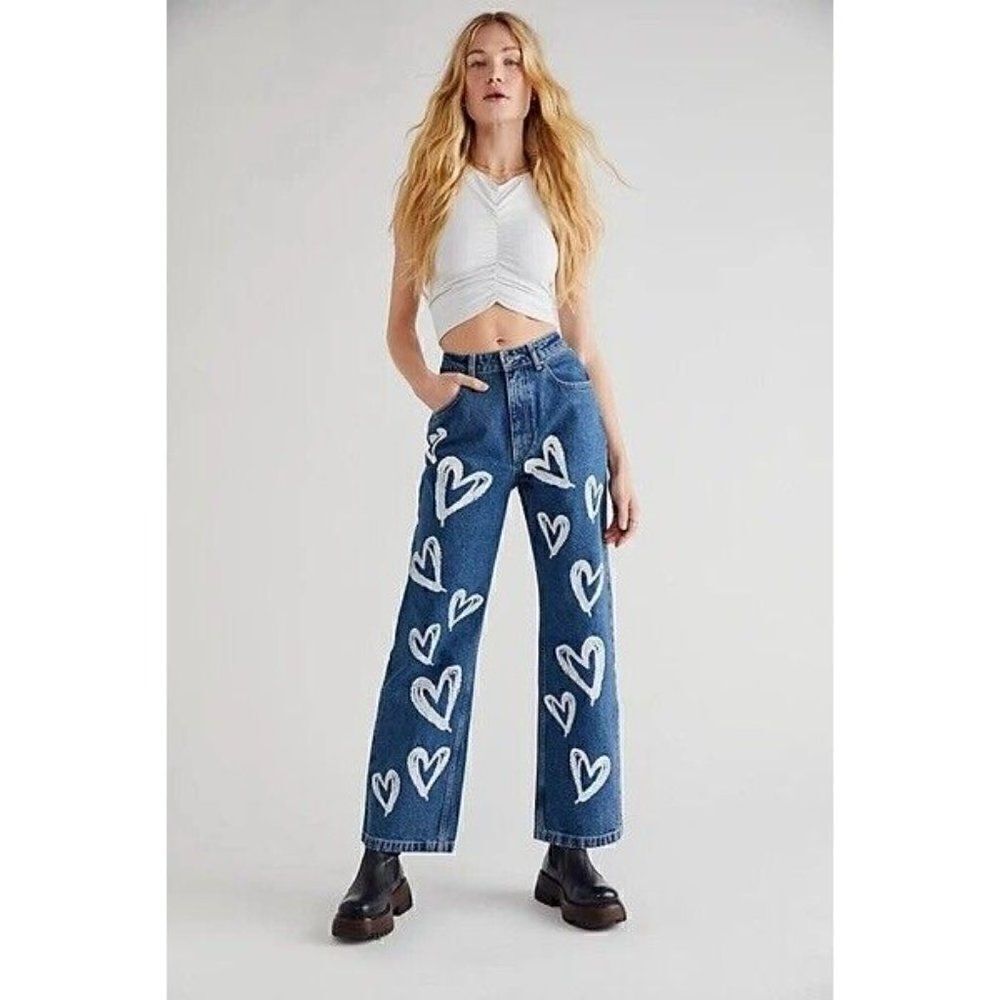 NEW FREE PEOPLE X RAGGED PRIEST Sz 26 DAD JEANS IN LOVEY DOVEY